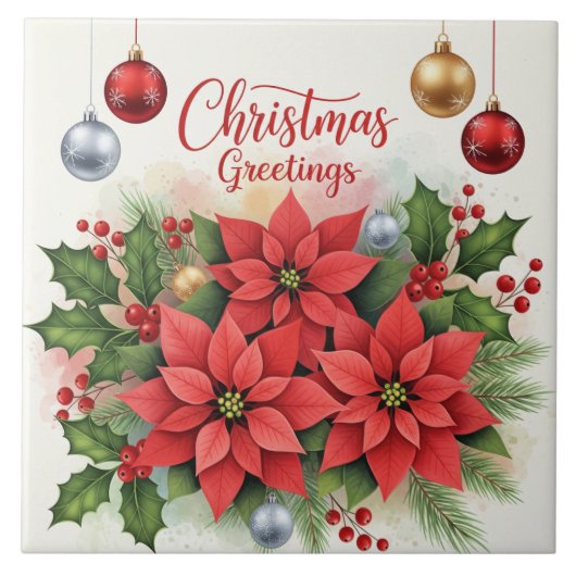 Kerstgroet, feestelijk, tegeltje (Voorkant)