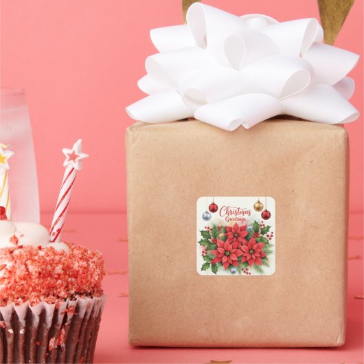 Kerstgroet, feestelijk, vierkante sticker (Feest)