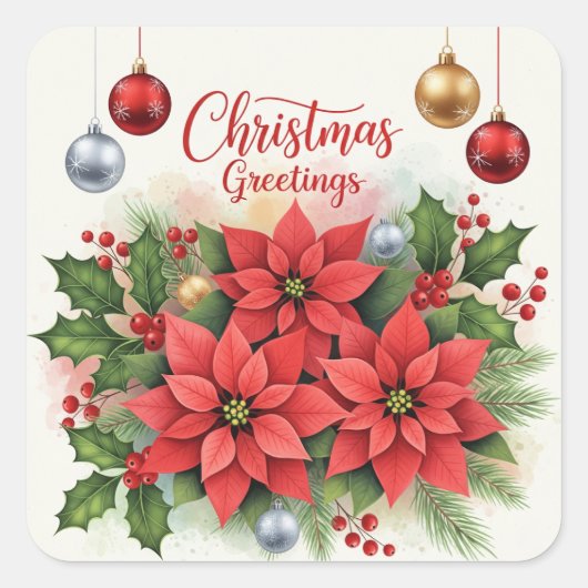 Kerstgroet, feestelijk, vierkante sticker (Voorkant)