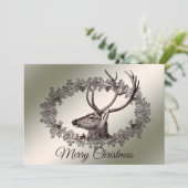 Kerstgroet Floral Reindeer Golden Winter Feestdagenkaart (Staand voorkant)