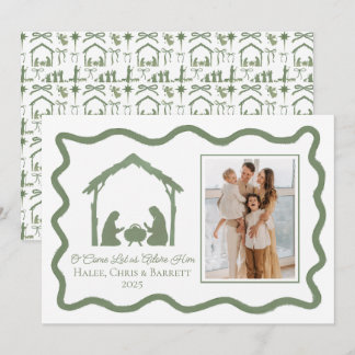 Kerstgroet geboorte, vakantiefamiliefoto feestdagenkaart