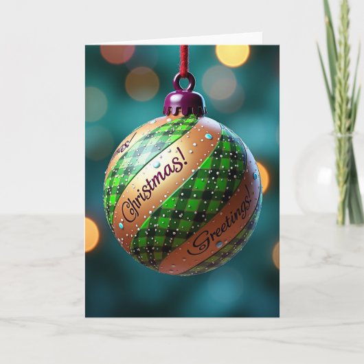 Kerstgroet Geruite Ornament Kaart (Voorkant)