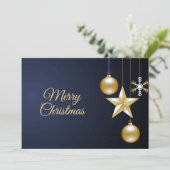 Kerstgroet Golden Ornaments Navy Blue Feestdagenkaart (Staand voorkant)