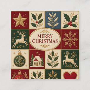 Kerstgroet, Handgemaakte Erfstuk Quilt Ontwerp Informatiekaartje