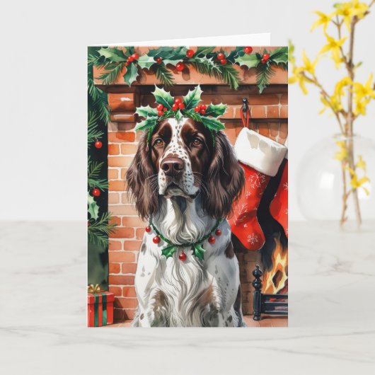 Kerstgroet Ierse Setter-hond Kaart (Gele Bloem)