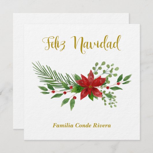 Kerstgroet in het Spaans met bloemontwerp Feestdagenkaart (Voorkant / Achterkant)