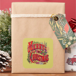 Kerstgroet in vintage stijl vierkante sticker