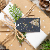 Kerstgroet Joy Blauw Goud Kleur Boom Cadeaulabel