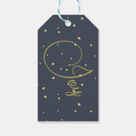 Kerstgroet Joy Blauw Goud Kleur Cadeaulabel (Voorkant)