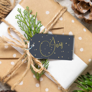 Kerstgroet Joy Blauw Goud Kleur Cadeaulabel