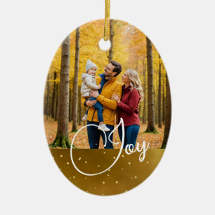 Kerstgroet Joy Photo Gold Spots Keramisch Ornament