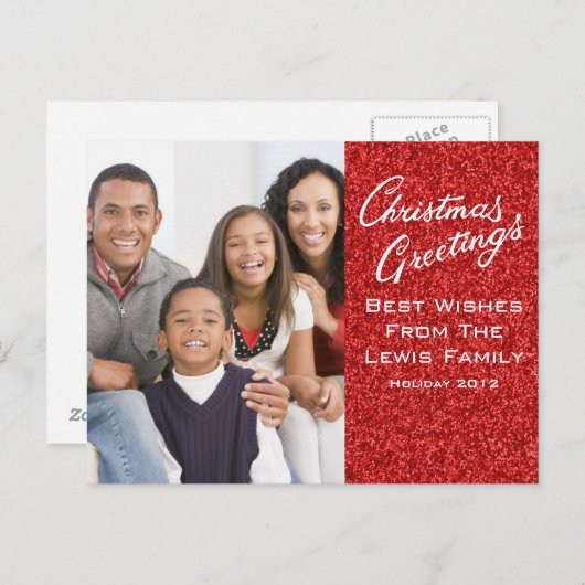 Kerstgroet Kaart Sjabloon met rode glitter (Voorkant / Achterkant)