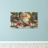 kerstgroet, kerstman en rendier canvas afdruk (Insitu (Houten vloer))