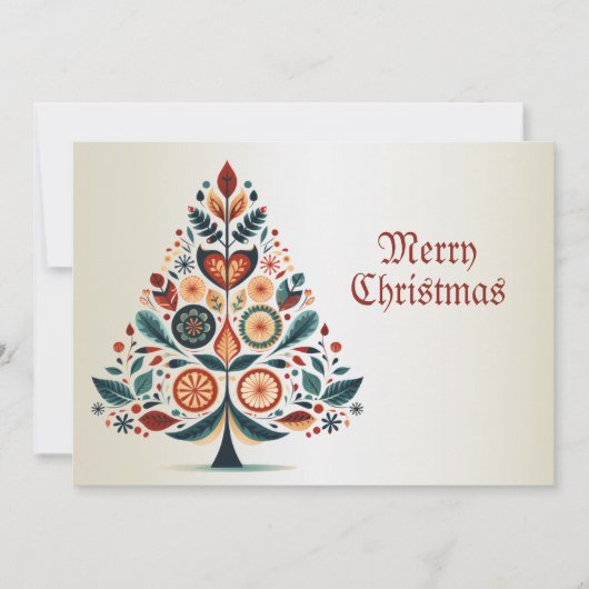 Kerstgroet Kleurrijke Tree Folk Art Feestdagenkaart (Voorkant)