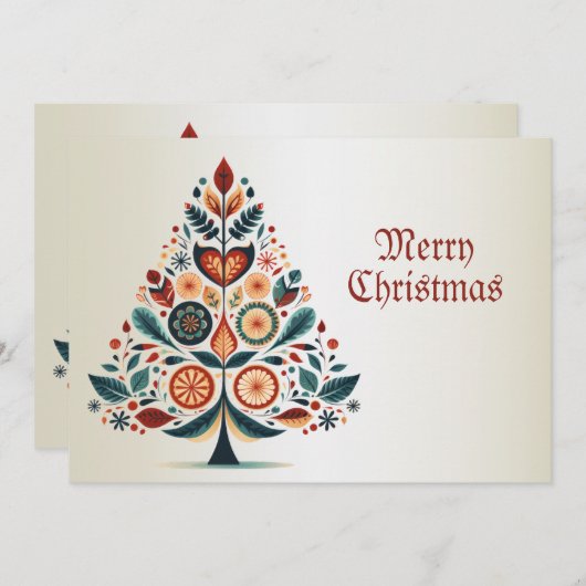 Kerstgroet Kleurrijke Tree Folk Art Feestdagenkaart (Voorkant / Achterkant)