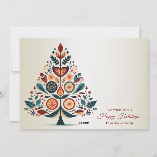 Kerstgroet Kleurrijke Tree Folk Art Feestdagenkaart (Achterkant)