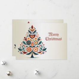 Kerstgroet Kleurrijke Tree Folk Art Feestdagenkaart