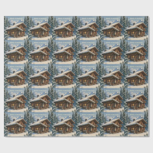 Kerstgroet Knus Alpien Chalet Besneeuwde winter Cadeaupapier
