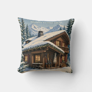 Kerstgroet Knus Alpien Chalet Besneeuwde winter Kussen