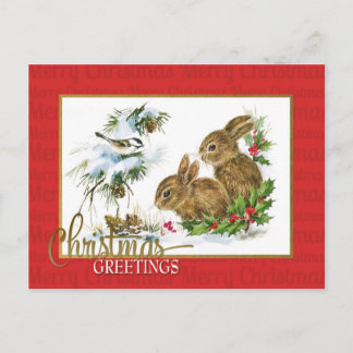 Kerstgroet Konijnen Vintage Reproductie Briefkaart