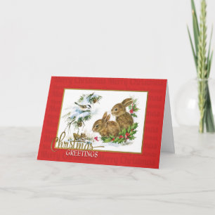 Kerstgroet Konijnen Vintage Reproductie Kaart