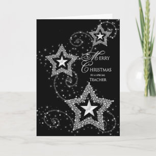 Kerstgroet - Leraar - Sparkly Stars Feestdagen Kaart