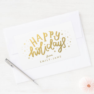 Kerstgroet Lettering Goud Folie Kerstmis Rechthoekige Sticker