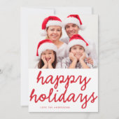 Kerstgroet Lettering Rood Multi Foto Feestdagenkaart (Voorkant)