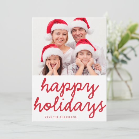 Kerstgroet Lettering Rood Multi Foto Feestdagenkaart (Staand voorkant)