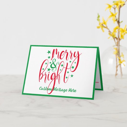 Kerstgroet Merry and Bright Rood Groen Kaart (Gele Bloem)
