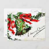 Kerstgroet met bel met linten feestdagenkaart (Voorkant / Achterkant)