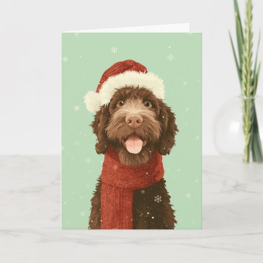 Kerstgroet met Chocolade Labradoodle Kaart (Voorkant)