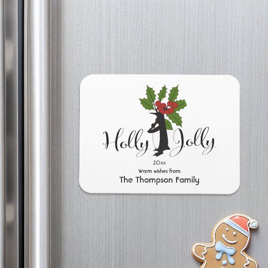 Kerstgroet met een moppige pinguïn magneet