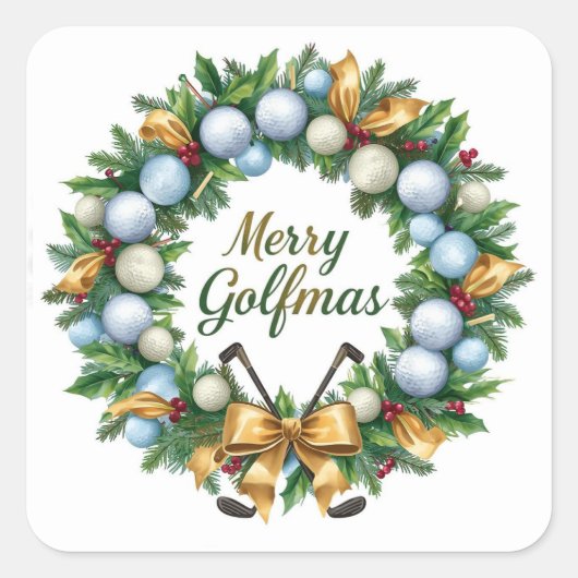 Kerstgroet met golfkrans vierkante sticker (Voorkant)