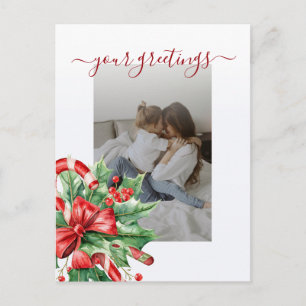Kerstgroet met Hulstbes Snoep Schrift Familie Foto Briefkaart