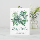Kerstgroet met hulsttak en bessen feestdagenkaart (Staand voorkant)