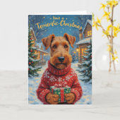 Kerstgroet met Terrier-ific Airedale Terrier Kaart (Gele Bloem)