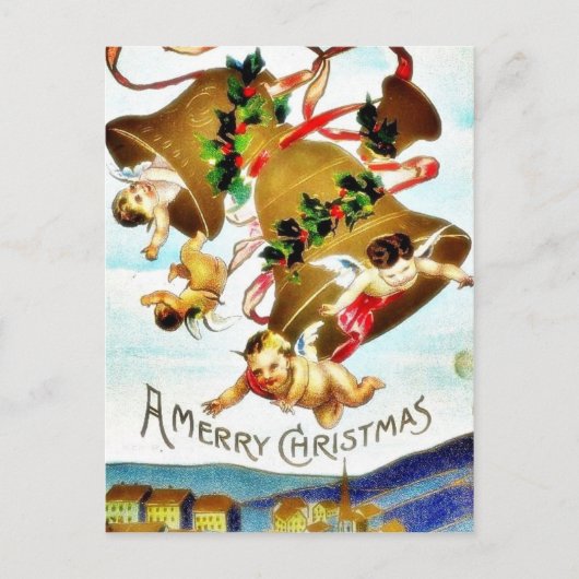 Kerstgroet met twee engelen feestdagenkaart (Voorkant)