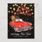 Kerstgroet met Vintage Kerstman in een Auto Briefkaart (Voorkant)
