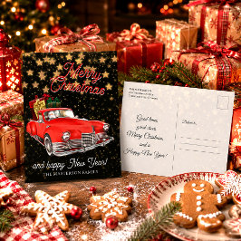 Kerstgroet met Vintage Kerstman in een Auto Briefkaart