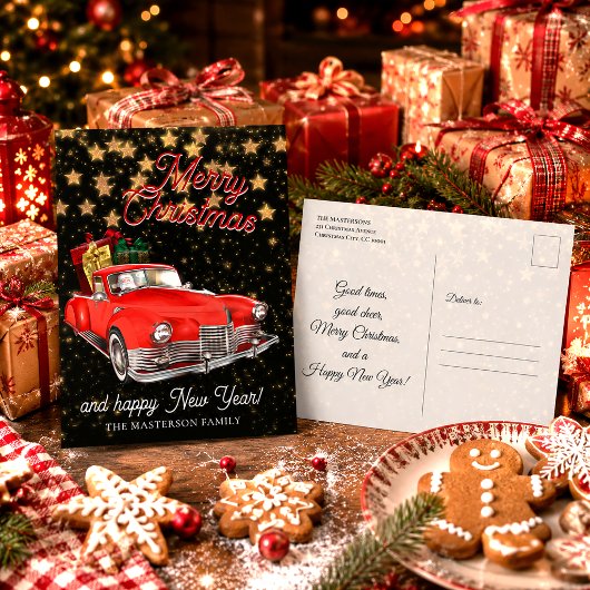 Kerstgroet met Vintage Kerstman in een Auto Briefkaart