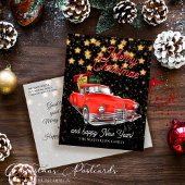 Kerstgroet met Vintage Kerstman in een Auto Briefkaart