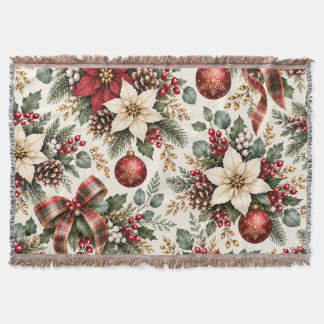 Kerstgroet ornament & botanisch patroon deken