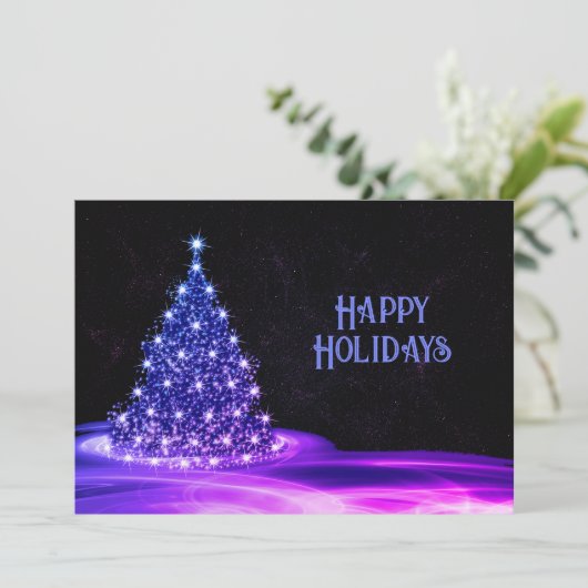Kerstgroet Paarse boomwinter Feestdagenkaart (Staand voorkant)