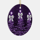 Kerstgroet Paarse Kerstbomen Zilver Keramisch Ornament (Rechts)