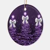 Kerstgroet Paarse Kerstbomen Zilver Keramisch Ornament (Links)