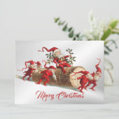 Kerstgroet rode elfen winter elegant feestdagenkaart (Staand voorkant)