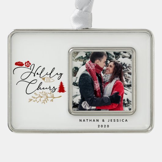 Kerstgroet Rode Hulst Foto Lijst Ornament (Voorkant)