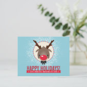 KERSTGROET rode neus rendier rudolph blauw Feestdagenkaart (Staand voorkant)