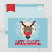 KERSTGROET rode neus rendier rudolph blauw Feestdagenkaart (Voorkant / Achterkant)